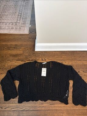 Zara Black Crochet Knit Sweater Top